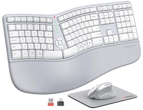 Image of MEETION Ergonomic Keyboard and Mouse, Wireless Keyboard with Vertical Mouse, Split Curved Keyboard with Wrist Rest, Natural Typing Full Size for Windows /Mac /PC /Laptop, Gray