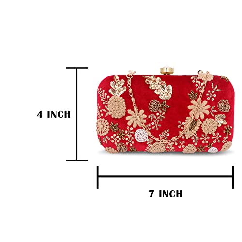 Image of Umera clutch entire heavy embroidery and is a stunning Women' Evening Clutch Purse with Detachable Chain Strap Closure Handbag Suitable for Weddings Proms Night Out Luxury Glam Handbag