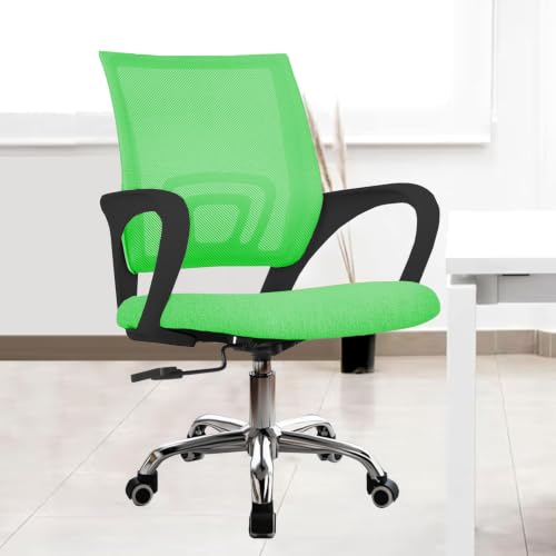 Image of Casa Copenhagen Mesh Mid Back Office /Study /Computer /Revolving /Desk Chair for Work from Home -Metal Base, Height Adjustable Seat - Splash Green & Black Handle