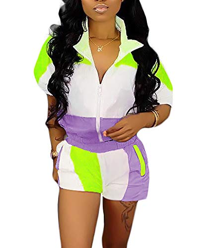 Women's 2 Piece Outfits Tracksuit Jumpsuits Lightweight Windbreaker Pullover Jacket Crop Top Pants Set Purple