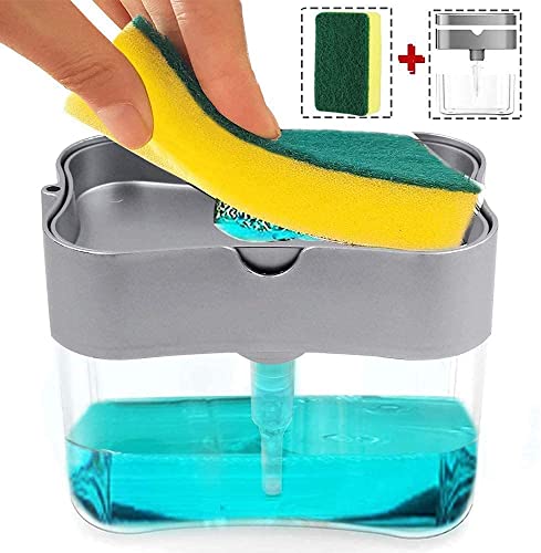 Image of RECLUSE 2 in 1 Liquid Soap Dispenser for Bathroom Accessories with Sponges Holder with Free Sponge | Multipurpose Use, Ergonomic Design & Easy to Clean
