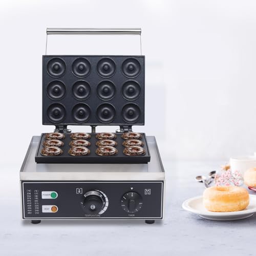 Stainless Steel Mini Donut Maker - Electric Doughnut Baker for Home & Commercial Use - Makes 12 Doughnuts - Countertop Mini Cupcake, Pie & Quiche, Waffle Maker - 1500W (12 Pcs)