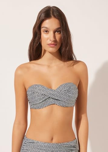 Woman's Bandeau Swimsuit Top Black Dots2