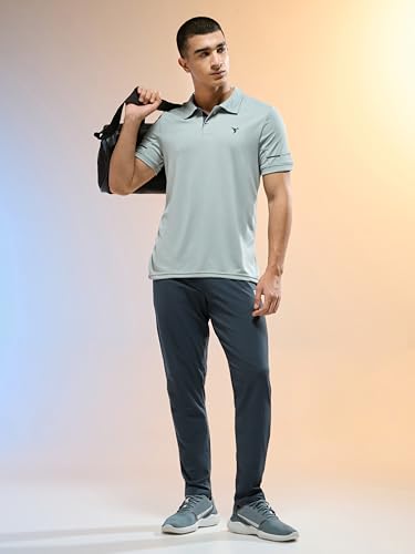 Image of TECHNOSPORT Men's Solid Slim Fit Polo Collar T-Shirt TECHNOCOOL+ Half Sleeve Button Polyester for Gym Running Workout UPF50+ Anti Odour
