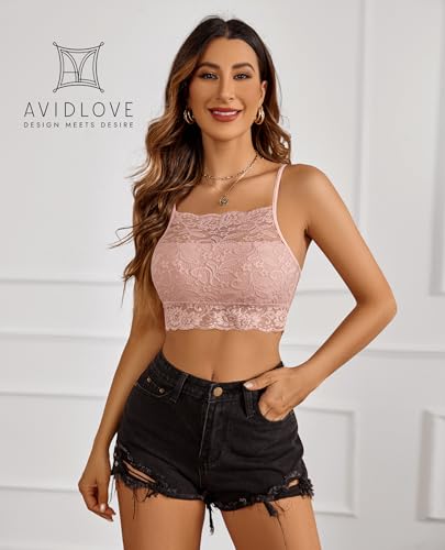 Image of Avidlove Lace Bralette for Women High Neck Camisoles Racerback Double-Layered Crop Top