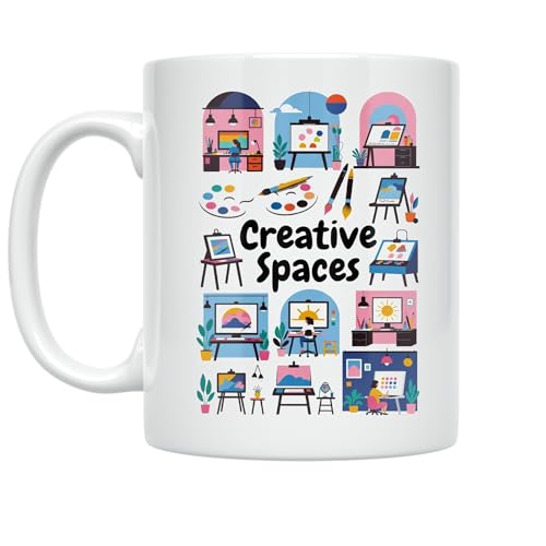 Creative Workspace Coffee Mug - Whimsical Art for Imaginative Spaces - 11 oz White Ceramic - Vibrant and Inspiring Design