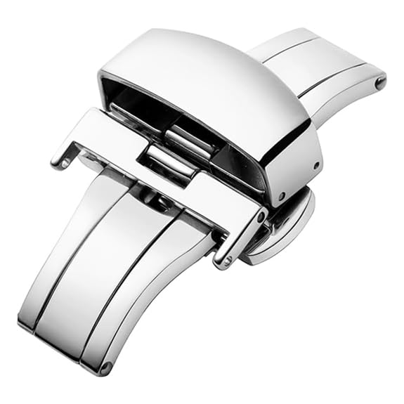 Image of DBLACK ''DSLCK3'' Butterfly Lock Stainless Steel Deployment Buckle Double Push Spring Clasp for Watch strap / / For 16mm, 18mm, 20mm, or 22mm Watch Bands (Silver, Choose Your Size)