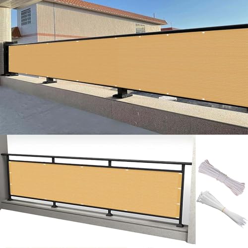 Brise Vue Jardin 55 x 490 cm Résistant Aux UV Aux Déchirures et Au Vent, Panneaux de Clôture de Confidentialité avec Attache-Câbles et Cordes pour Patio/Terrasse/Grillage, Jaune Sable
