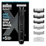 Braun Series XT3 One Blade Hybrid Beard & Stubble Trimmer, Electric Shaver for Men, Body Groomer for Manscaping, Gifts for Men, Includes Rechargeable Battery, XT3200, Black Razor