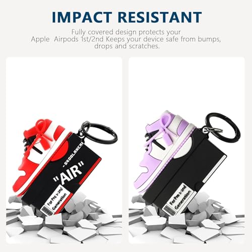 Image of Gedicht for Apple AirPods Pro 2nd Generation Case,Cute Cartoon Shoe Box Soft Silicone Protective Cases for AirPods Pro 2 Case with Keychain for Women Men, A-Red+Purple,2Pack