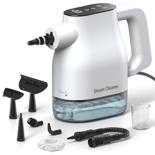 Steam Cleaner, Limpiador a vapor de mano a presión con pantalla táctil inteligente, 1350W, calentamiento rápido en 10s, Blanco