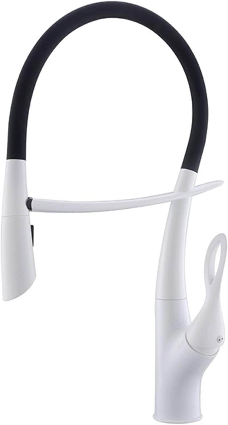 Mitigeur de cuisine blanc avec douchette extractible et bec pivotant à 360°