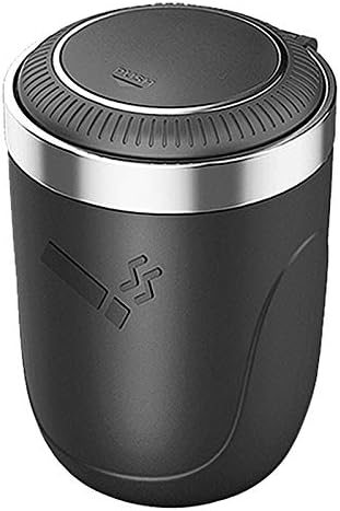 Car Ashtray with Lid Smell Proof, Car Cigarette Ashtray with Lid and Light,Stainless Metal Material, Easy To Clean, 1pcs Black Ashtray + 1pcs Cleaning Brush