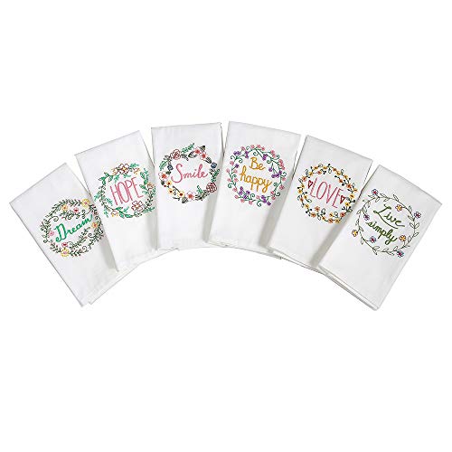Wincspace Sweet And Cute Kitchen Towels Stitchwork With Dream Hope Smile Be Happy Love Live Simple 6 Set French Fry Flour Sack Tea Dish Towel(18Inch28Inch) (6) #TOP1
