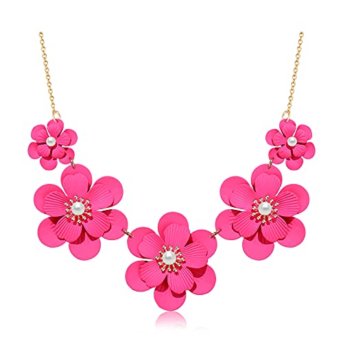 Boho Choker Necklace for Women Cute Flower Collar Necklace Statement Chunky Pearl Charm Summer Beach Chokers Necklaces Gifts for Women