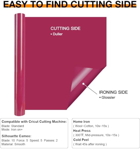 Image of HTVRONT HTV Vinyl Rolls Heat Transfer Vinyl - 12 inch x 8ft Rose Red HTV Vinyl for Shirts, Iron on Vinyl for All Cutter Machine - Easy to Cut & Weed for Heat Transfer Design (Rose Red)