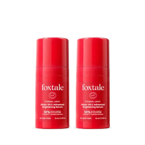 Image of Foxtale 10% Vitamin C-Glutathione Brightening Face Serum for Glowing Skin, Treats Dark Spots, Pigmentation & Dullness, Beginner & Sensitive Skin Friendly | All Skin Types | Women & Men (2 x 10ml each)