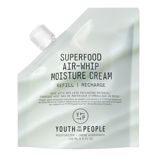 Youth To The People Superfood Air-Whip Moisture Cream Refill - Kale + Green Tea Hyaluronic Acid Face Moisturizer Smooths + Hydrates Up to 48HR with Dewy Glow Non-Greasy Lightweight Gel - 5.07 fl oz