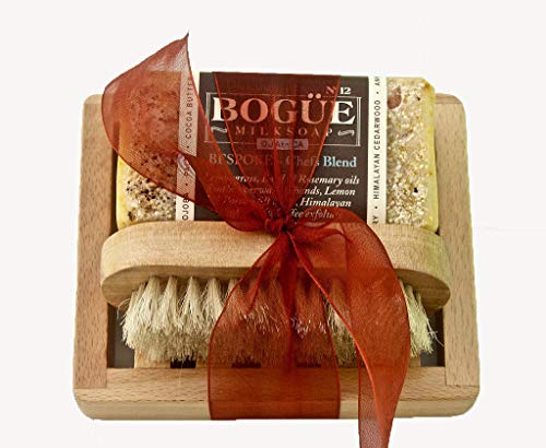 Bogue Goat Milk Soap- No.12 Chefs Blend Gift Set- Himalayan Pink Salt & Coffee Exfoliate, Odor Neutralizing Lemon & Parsley, Nourishing Lemongrass, Basil, Rosemary & Cedarwood. Nail Scrubber & Dish #TOP1