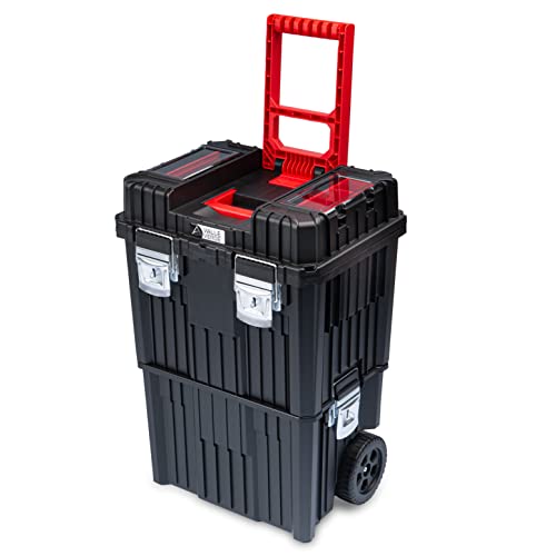 2-tlg. Werkzeugtrolley Werkzeugkoffer Werkzeugkasten mit Werkzeugtrage Staubdicht Klappgriff Metall-Verschluss 64 cm x 45 cm x 36 cm Cover