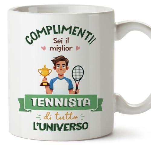 Mugffins Tazza in ceramica per TENNISTA uomo 11 oz / 350 ml - In italiano - Miglior Universo Trofeo - Idea regalo per compleanno, anniversario, natale, laurea