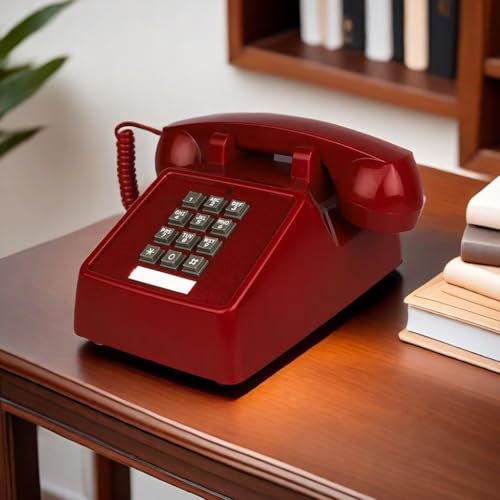 Teléfono fijo con cable clásico rojo para oficina y hogar miniatura 2