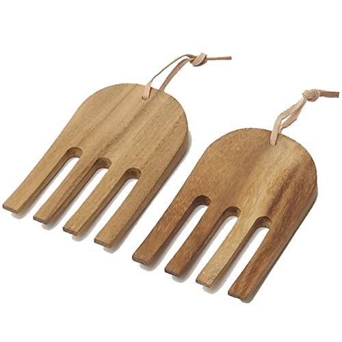 Woodard & Charles Acaica Wood 12" X 5" Serving Bowl Set With Serving Hands, 3 Piece Set #TOP4