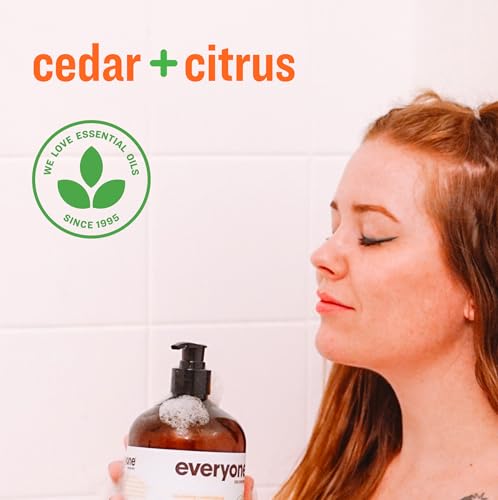 Image of Everyone 3-in-1 Soap, Body Wash, Bubble Bath, Shampoo, 32 Ounce (Pack of 2), Cedar and Citrus, made with Essential Oils for Men and Women | Sulfate-free | essential oil formula | body wash + shampoo + bubble bath | men and women | natural | bulk 2-pack