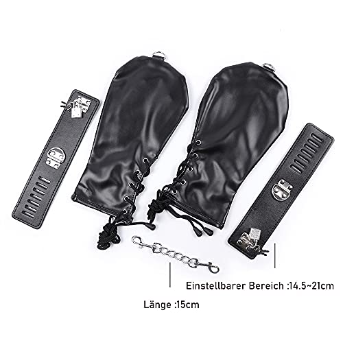 ALMYMM Petplay Fesseln Sex Hunde Handschuhe mit Schloss,Bondage Erotik Fist Handschuhe SM Fessel Sexspielzeug Beide Extrem Hundepfoten Paare,Hund Bondagehandschuh für Dog Play Cosplay Sklave (Schwarz)