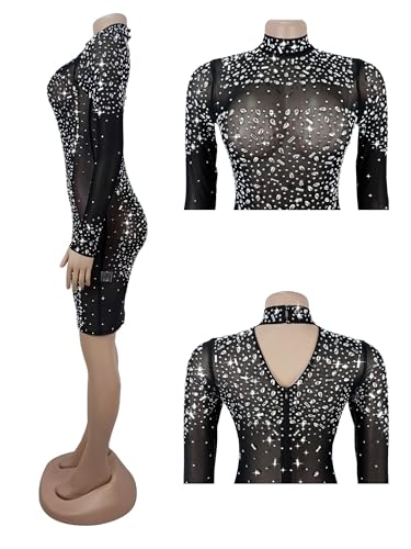 Image of Figdaw Sparkling Rhinestone Bodycon Dress for Women Special Occasions,Night Out