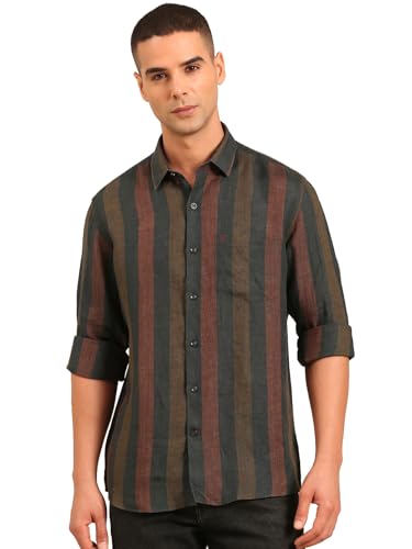 Image of Linen Club Men's Full Sleeve Checked Regular fit Pure Linen Casual Shirt