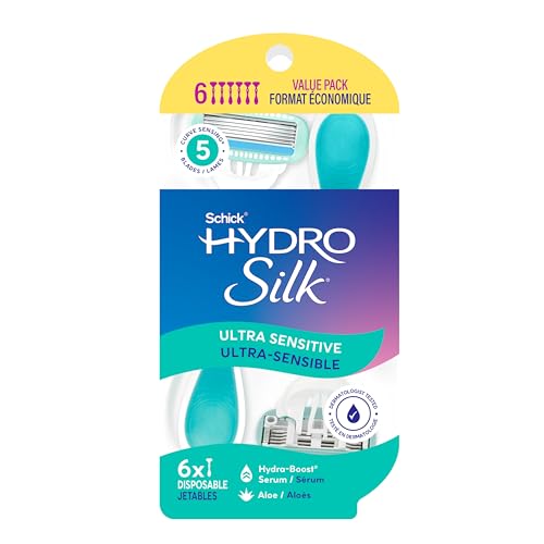 Schick Hydro Silk Sensitive Women's Disposable Razors, 3ct | 5-Blade Disposable Razors for Women Sensitive Skin | Travel Razor for Women