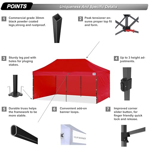 Image of ABCCANOPY Heavy Duty Easy Pop up Canopy Tent with Sidewalls 10x20, Red