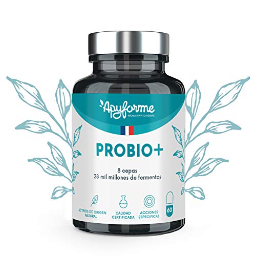 Probióticos Flora Intestinal - Hasta 60 Mil Millones UFC - 10 Cepas - Complemento Alimentario 100% FRANCÉS - 60 Células Gastrorresistentes - Probio + Fabricado en Francia por ApyForme