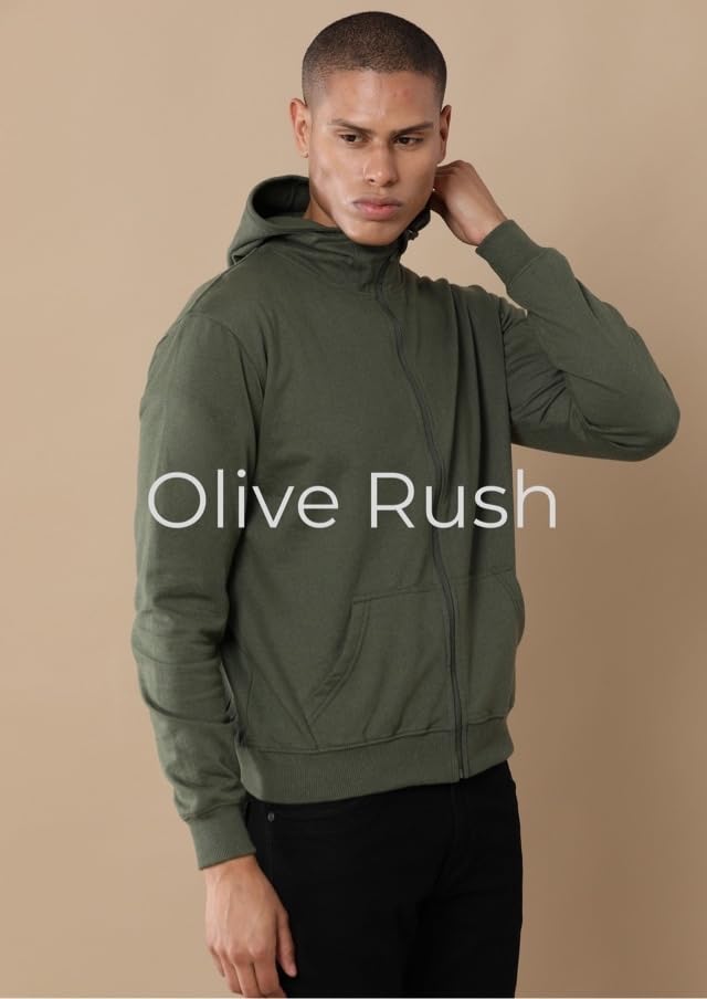 Image of REPUBLIC Cotton Fleece Regular Fit Hooded Sweatshirt Full Sleeves Solid Jumper Sweatshirt for Men