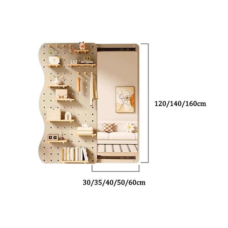 Tablero de madera para pared con espejo, estantes modulares para la entrada del hogar, dormitorio, gimnasio, elegante solución de almacenamiento (160 x 40 cm)