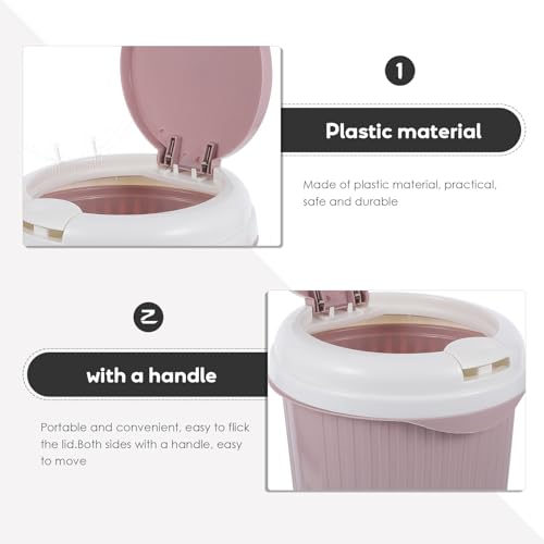 Pequeña caneca de basura plástica rosa para hogar miniatura 3