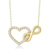 Gelin 14k Real Yellow Gold CZ Infinity and Heart Connected Pendant Chain Necklace for Women, 18 inch