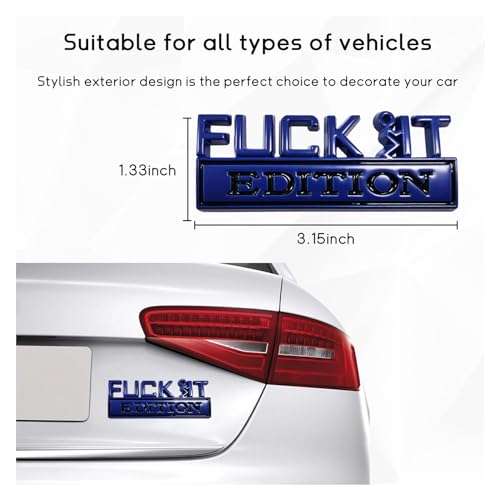 Image of Dickno Fuck It Edition Emblem for Car, Auto Fender Bumper Decoration Stickers, Vehicle 3D Side Fender Rear Trunk Decal Badge, Universal Exterior Accessories for Car (Blue & Black)
