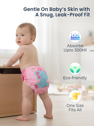 Image of POLKA TOTS Reusable Cloth Diapers for Babies | Adjustable Leak-Proof Cotton Nappies | High Absorbent & Washable Diaper with Leak-Proof Cover & 5-Layer Bamboo Charcoal Insert for Newborns (0-24 Months)