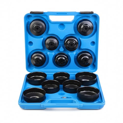 YASTA Set 14 Pezzi Chiavi A Tazza Per Filtro Olio 65-100mm Professionale Kit Smontaggio Universale Per Auto Con Valigetta Rigida e Bussola Adattatore a Crichetto