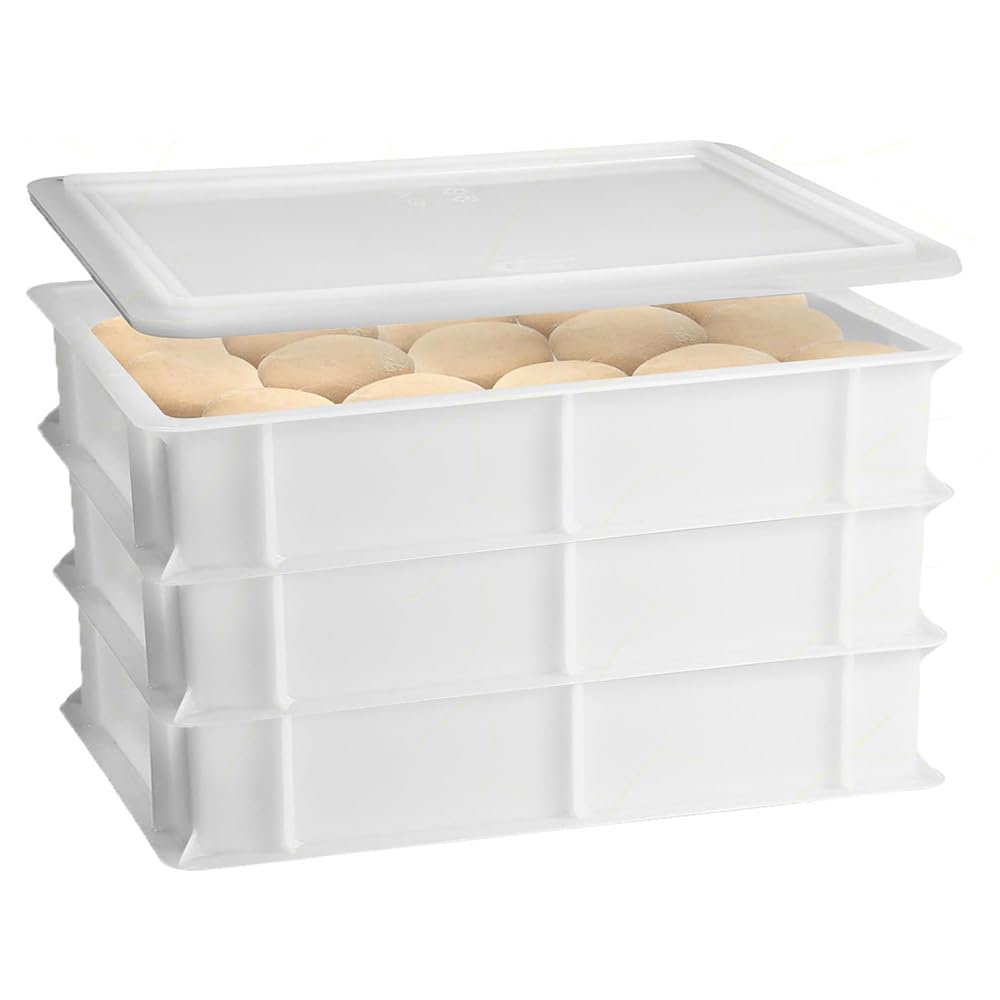 Set 3 Cassette con Coperchio portaimpasti palline Pizza Pane panette 60x40x10 certificata per alimenti VASCHETTA DA FRIGO professionale litri 18 impilabile sovrapponibile PIZZERIA CASEIFICI