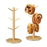 2 Stück Brezelständer, Holz Brezelhalter in Baumform, Donut Ständer Snack Display, 6-armig, Höhe 35cm, für Brezeln Würste Laugenbrot, Küchen,Cafés,Bäckereien,Restaurants (Pflaumenblütensockel)