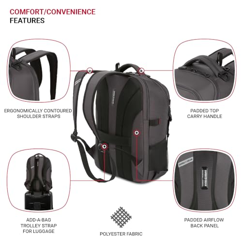 SwissGear Civic Pro Laptop Backpack, Grey, 18"x13.25"x7" - image 2