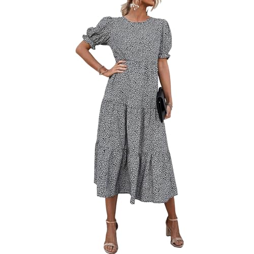 Robe élégante pour femmes style maxi imprimé à volants fluides