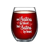 Copa de vino Best Friend Taza de cristal sin tallo de 14 oz no hermanas de sangre sino hermanas de memoria not Sisters by blood but sisters by heart mug para la amistad Navidad dia de galentines