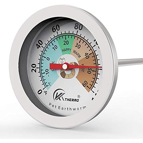 KT THERMO Compost Soil Thermometer Worm Thermometer Out Door Planting soli Temperature Measurement with 2.5 dial and 8 Inch Stainless Steel Probe Cover