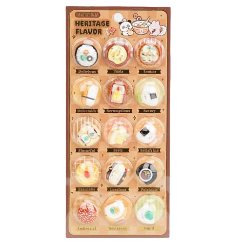 カプセルシール 立体 ぷっくり スクイーズ風 デコシール 食品サンプル風 おにぎり 寿司 パン 麺 ミニチュア 1シートで15種類のデザイン 日記 手帳 スマホケース 文房具 デコレーションシール かわいい ギフト 交換シール (お食事セット） (和食グルメ)