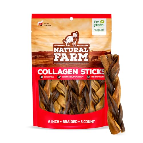 Natural Farm Braided Collagen Chews for Dogs (6 Inch, 5 Pack), Collagen Sticks, Natural Dog Chews, Long Lasting, for Small, Medium and Large Dogs, Odor-Free, Rawhide Alternative