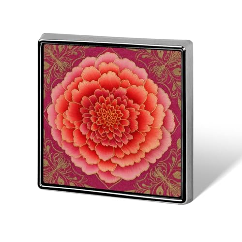 Broches y pines unisex con diseño de pétalos de peonía y mandala floral en rosa, insignia cuadrada ligera para solapa, joyería para ropa, chal, sombrero